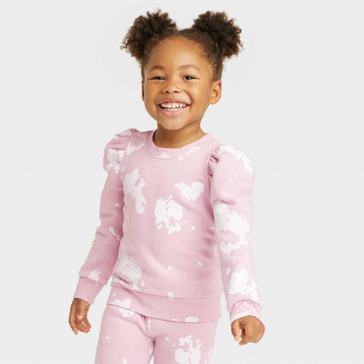 Grayson Mini Toddler Girls' Tie-dye Puff Sleeve Sweatshirt - Pink