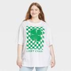 Grayson Threads Women's Plus Size St. Patrick's Day Short Sleeve Oversized Graphic T-shirt - White Checkered
