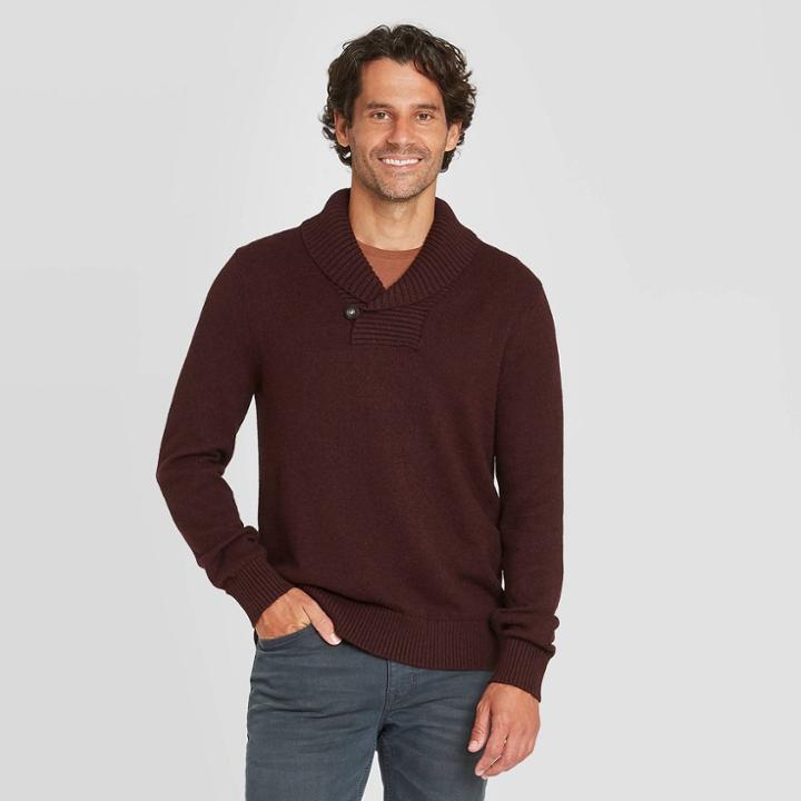 Men's Regular Fit Pullover Shawl Sweater - Goodfellow & Co Burgundy