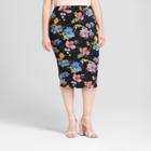 Women's Plus Size Floral Knit Midi Skirt - Ava & Viv Black
