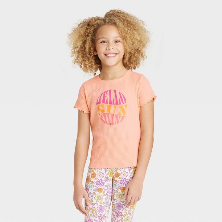 Girls' Short Sleeve Ribbed T-shirt - Cat & Jack Peach