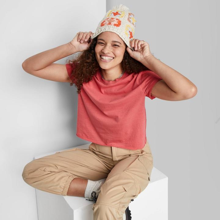 Women's Short Sleeve Roll Cuff Boxy T-shirt - Wild Fable Tomato Red