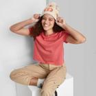 Women's Short Sleeve Roll Cuff Boxy T-shirt - Wild Fable Tomato Red