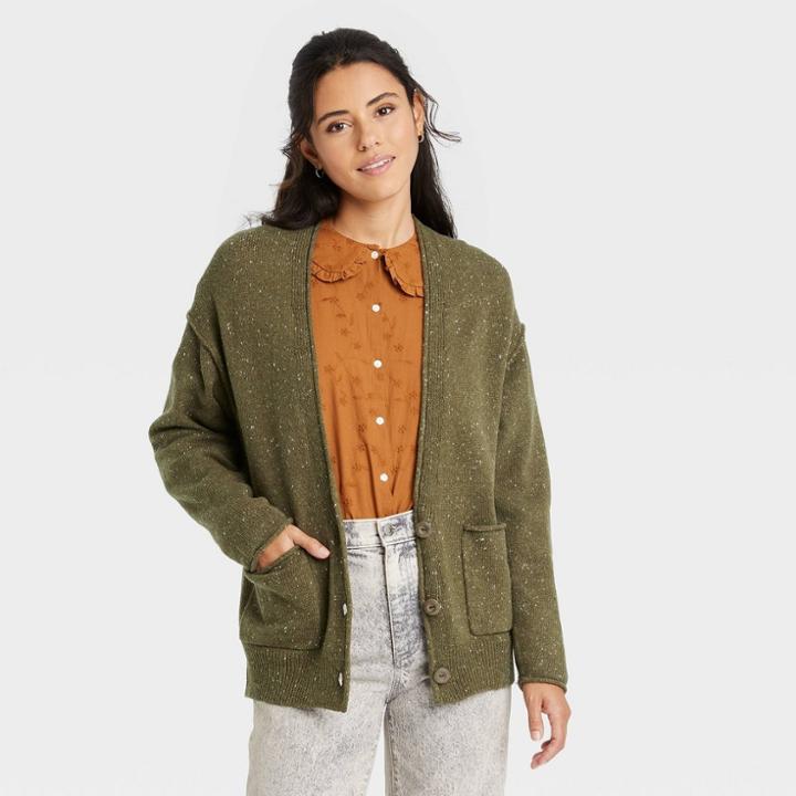 Women's Button-front Grandpa Cardigan - Universal Thread Olive Green