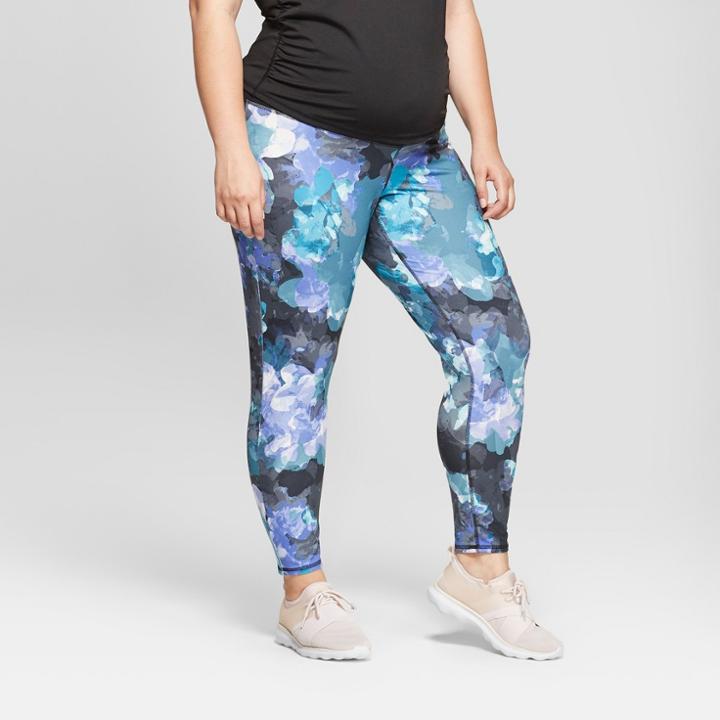 Maternity Plus Size Floral Print Active Leggings With Crossover Panel - Isabel Maternity By Ingrid & Isabel Lilac 1x, Women's,