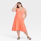 Women's Plus Size Sleeveless Rib Knit Ballet Dress - A New Day Dark Peach