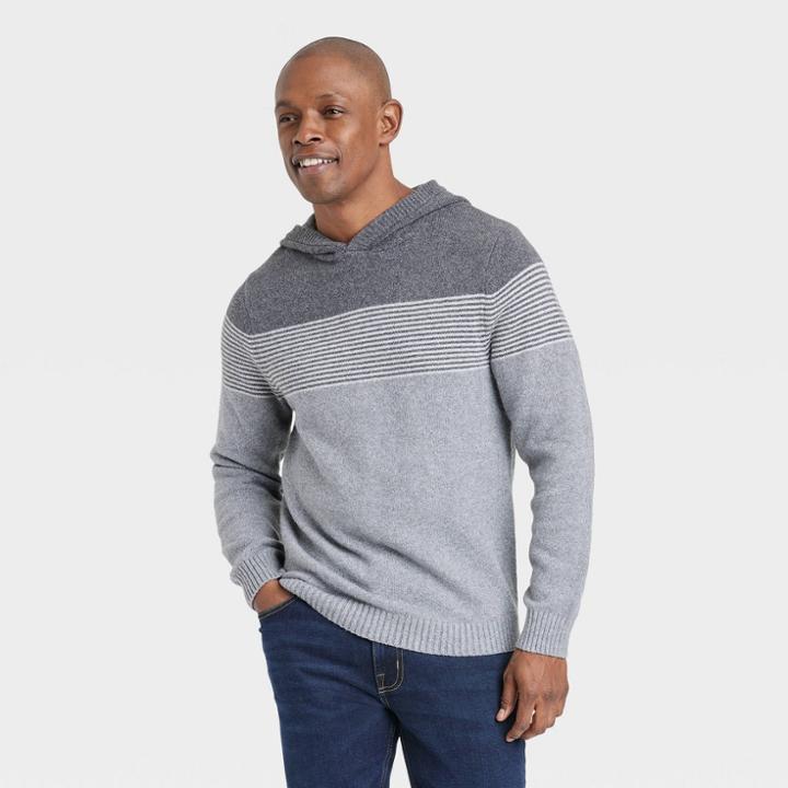 Men's Striped Hooded Pullover - Goodfellow & Co Gray