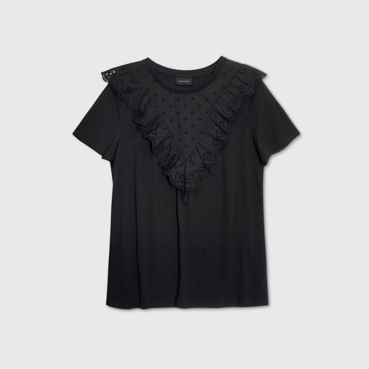 Women's Plus Size Short Sleeve Eyelet Ruffle T-shirt - Who What Wear Black