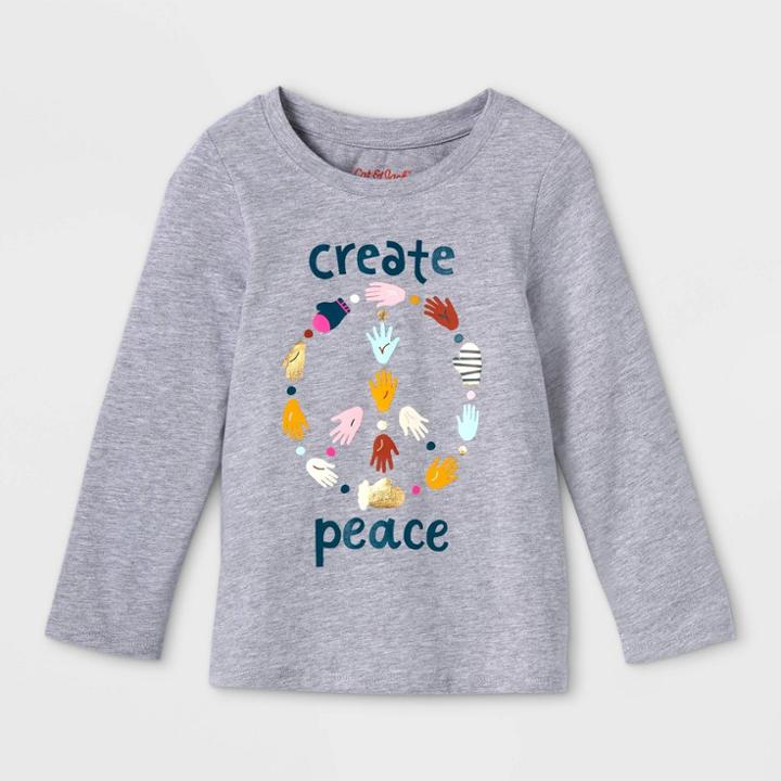Toddler Girls' 'create Peace' Long Sleeve Graphic T-shirt - Cat & Jack Heather Gray
