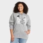 Peanuts Women's Snoopy Plus Size Zip-up Hooded Graphic Sweatshirt - Gray