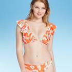 Women's Ruffle Sleeve Bralette Bikini Top - Xhilaration Orange Floral