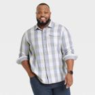 Men's Tall Plaid Standard Fit Long Sleeve Button-down Shirt - Goodfellow & Co Light Blue/plaid