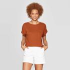 Target Women's Regular Fit Short Sleeve Crewneck Linen Cuff T-shirt - A New Day Orange