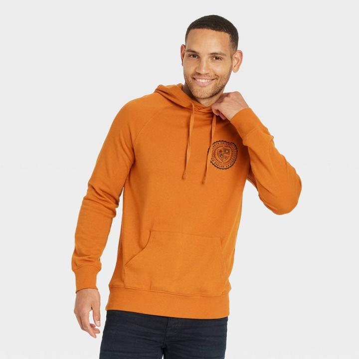 Men's Printed French Terry Fleece Hoodie - Goodfellow & Co Dark Orange