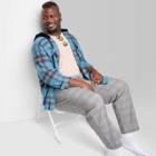 Adult Extended Size Woven Checked Hooded Button-down Shirt - Original Use Blue