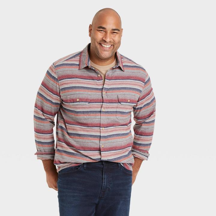 Men's Big & Tall Standard Fit Premium Flannel Long Sleeve Button-down Shirt - Goodfellow & Co