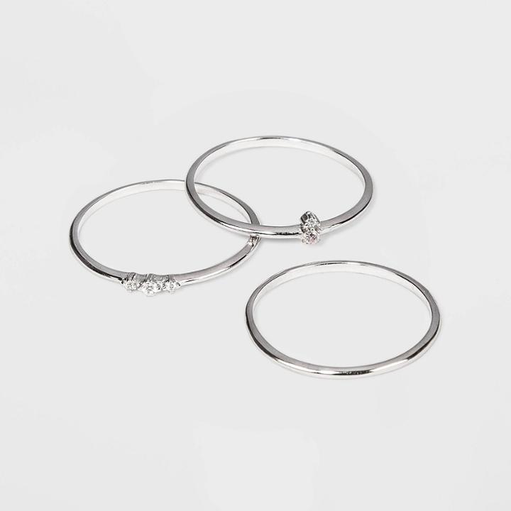 Sterling Silver With Cubic Zirconia Stacking Ring Set 3pc - A New Day Silver 8, Women's, Silver Clear Pink