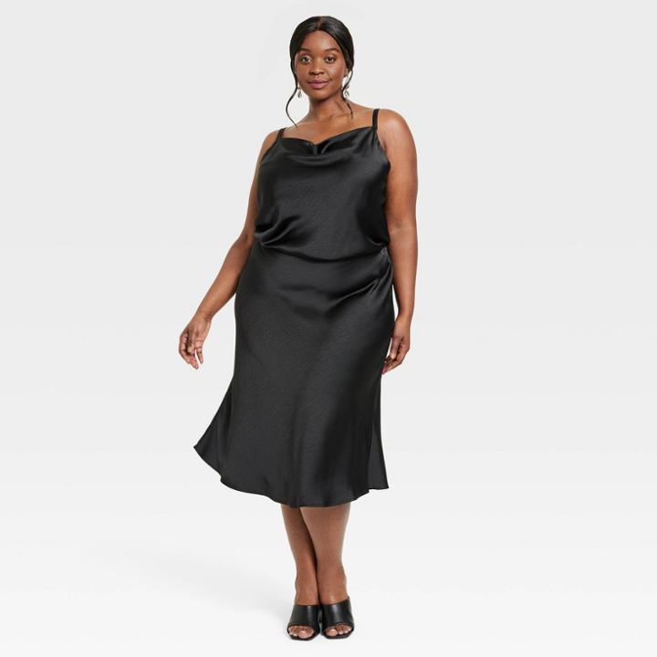 Women's Plus Size Sleeveless Satin Dress - Ava & Viv Black