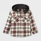 Toddler Boys' Hooded Plaid Long Sleeve Button-down Shirt - Art Class Cream/red