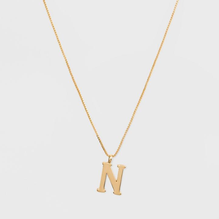 Gold Plated Initial N Pendant Necklace - A New Day Gold, Gold - N