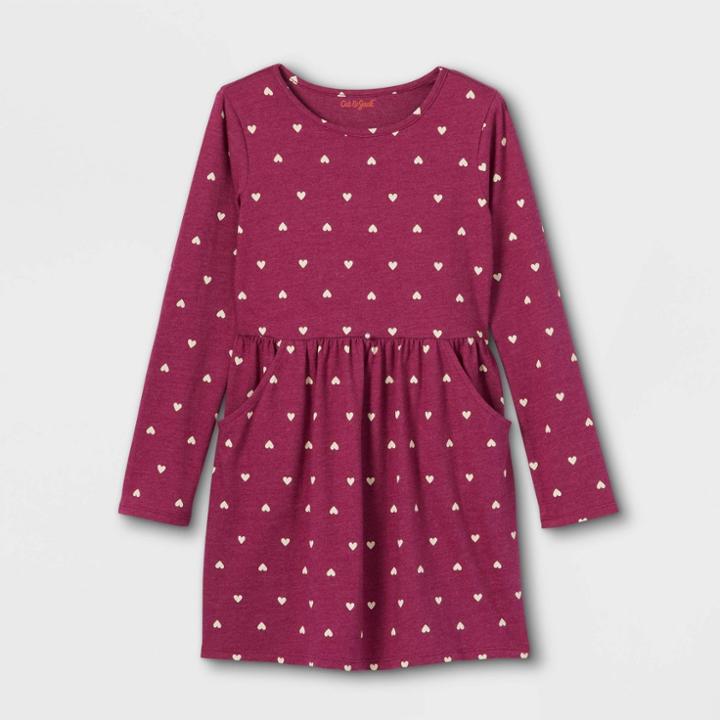 Girls' Printed Knit Long Sleeve Dress - Cat & Jack Burgundy