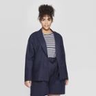 Women's Plus Size Linen Blazer - Ava & Viv Navy (blue)