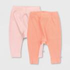 Honest Baby Girls' 2pk Organic Cotton Chunky Rib Harem Pull-on Pants - Pink Newborn