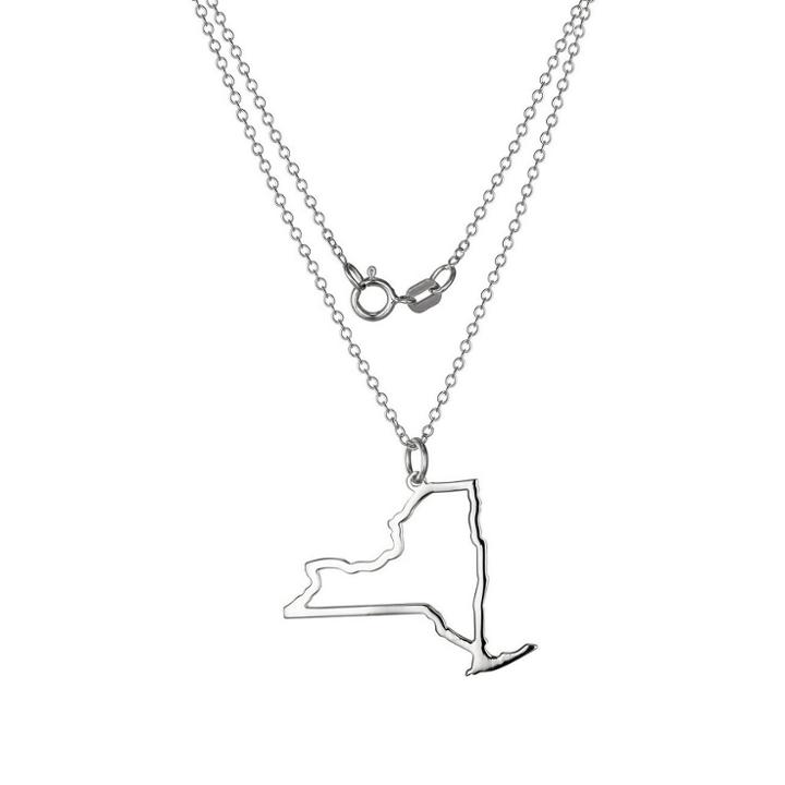 Prime Art & Jewel Sterling Silver Cutout New York State Pendant Necklace, 18, Girl's, New York