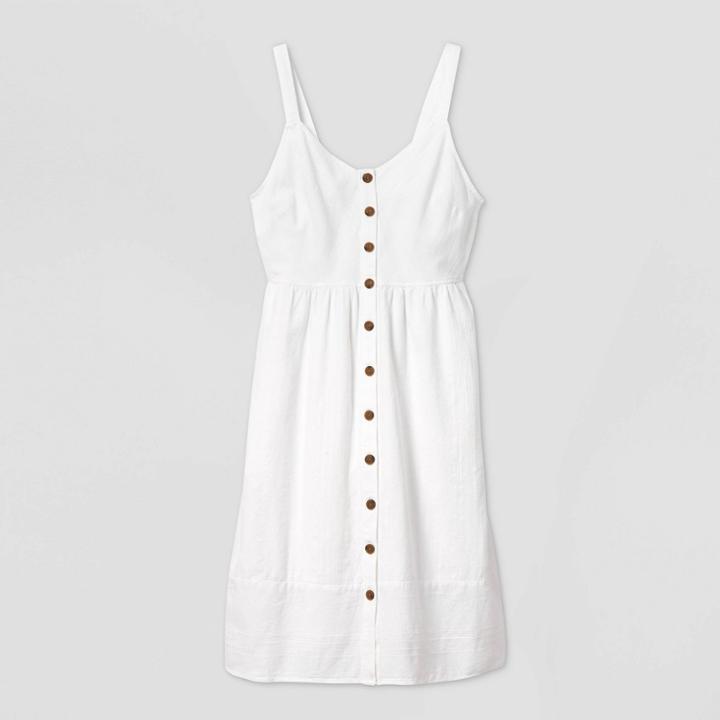 Women's Sleeveless V-neck Button-front Sun Dress - Universal Thread White