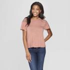 Women's Short Sleeve Knot Front Lace Shoulder T-shirt - Xhilaration