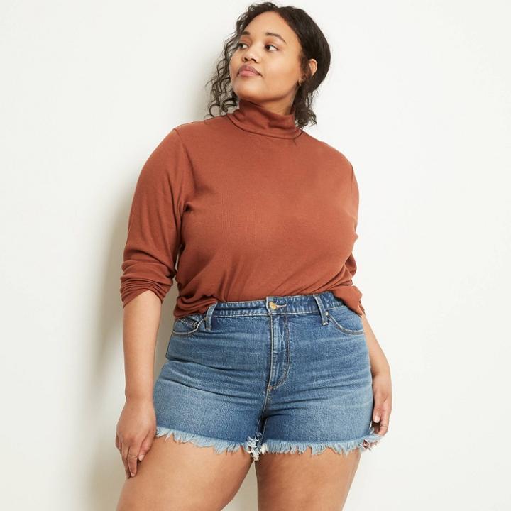 Women's Plus Size Long Sleeve Turtleneck Knit Shirt - Ava & Viv Brown X
