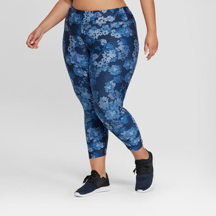 Target Women's Plus Size Floral Print Performance Mid-rise 7/8 Leggings 23 - Joylab Denim Blue