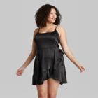 Women's Plus Size Sleeveless Satin Wrap Dress - Wild Fable Black