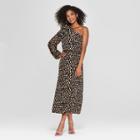 Women's Leopard Print Long Sleeve One Shoulder Midi Dress - Who What Wear Black/yellow