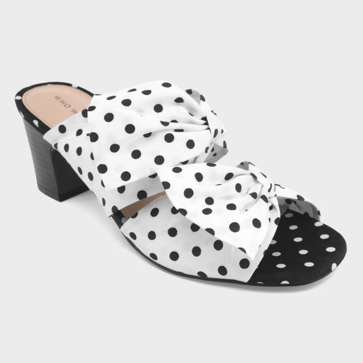 Women's Poppy Polka Dot Bow Two Band Heeled Pumps - Who What Wear White
