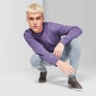 Men's Loose Fit Drop Shoulder French Terry Crew Neck Sweatshirt - Original Use Purple