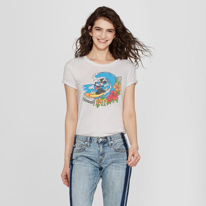 Petitewomen's Mickey Mouse Short Sleeve Hawaii Graphic T-shirt - Awake White