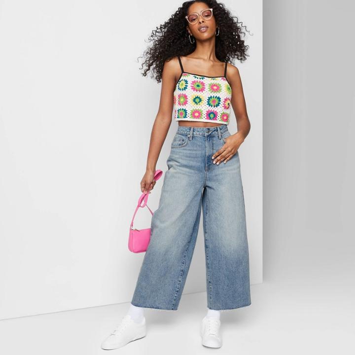 Women's Super-high Rise Wide Leg Cropped Jeans - Wild Fable