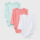 Baby Girls' 3pk Long Sleeve Basic Bodysuit - Cloud Island White/coral/green Newborn