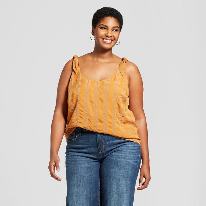 Women's Plus Size Striped Tie Shoulder Tank Top - A New Day Rust X, Red