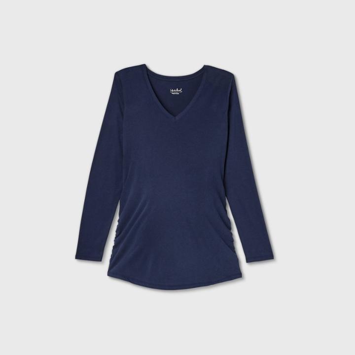 Maternity Long Sleeve V-neck Side Shirred T-shirt - Isabel Maternity By Ingrid & Isabel Navy