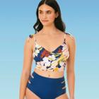 Women's Slimming Control Tie Shoulder Bikini Crop Top - Beach Betty By Miracle Brands Blue Floral S, Women's,