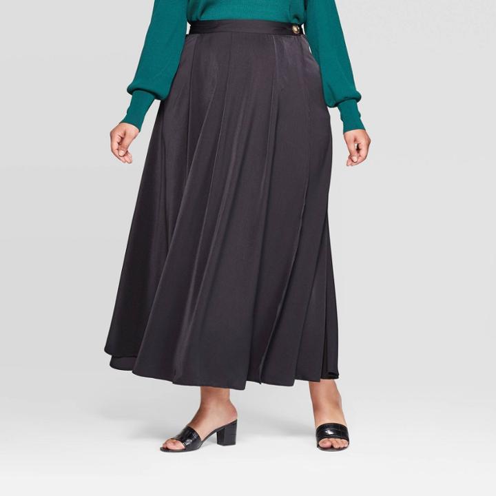 Women's Plus Size Mid-rise High Slit Maxi Skirt - Who What Wear Black