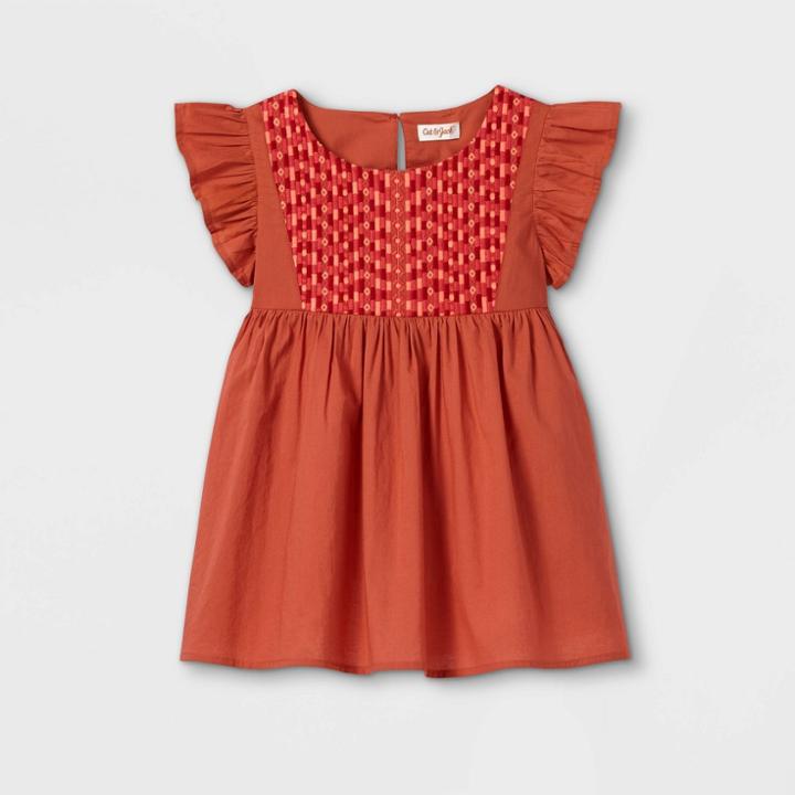 Girls' Embroidered Short Sleeve Woven Top - Cat & Jack