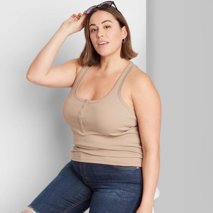 Women's Plus Size Snap Placket Tank Top - Wild Fable Tan