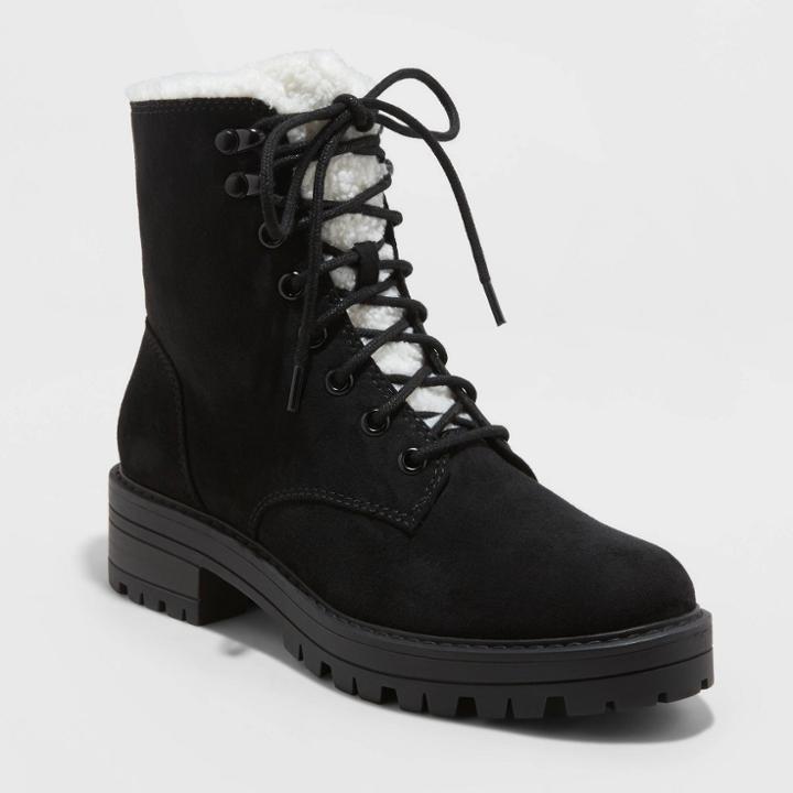 Women's Tessie Sherpa Lace Up Hiking Boots - Universal Thread Black