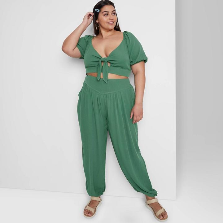 Women's Plus Size Balloon Leg Pull-on Pants - Wild Fable Green