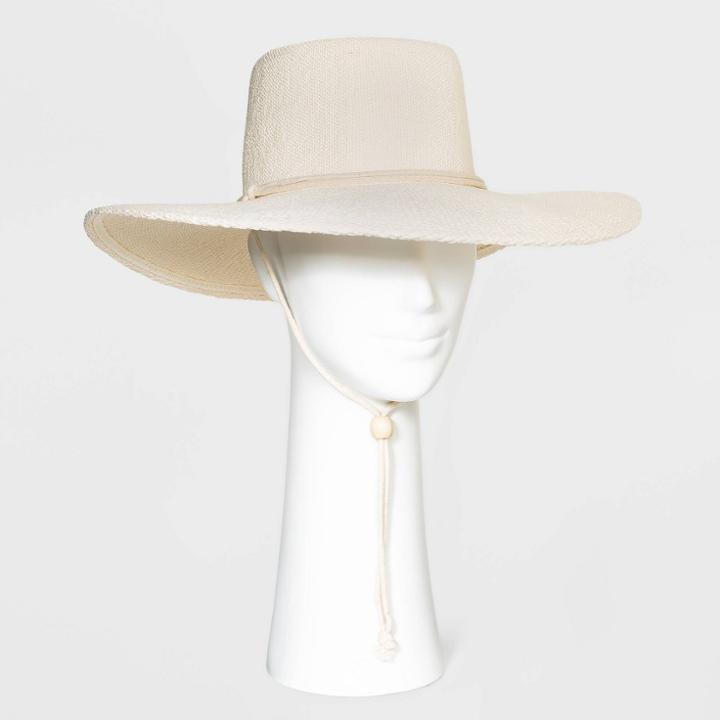 Women's Straw Boater Hat With Chin Strap - Universal Thread Off White