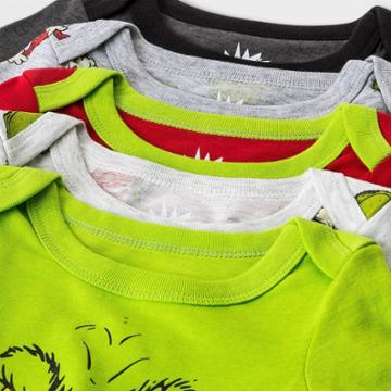 Dr. Seuss Baby 5pk Grinch Long Sleeve Knit Bodysuit - Newborn,