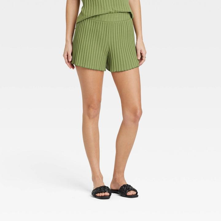 Women's High-rise Ribbed Shorts - A New Day Green